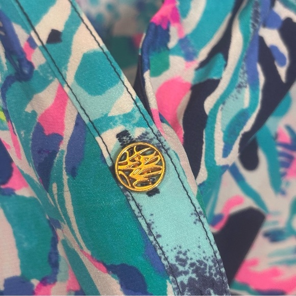 Lilly Pulitzer Elsa Abstract Floral Print Silk Blouse-Pink/Blue-Women Small - Picture 3 of 6